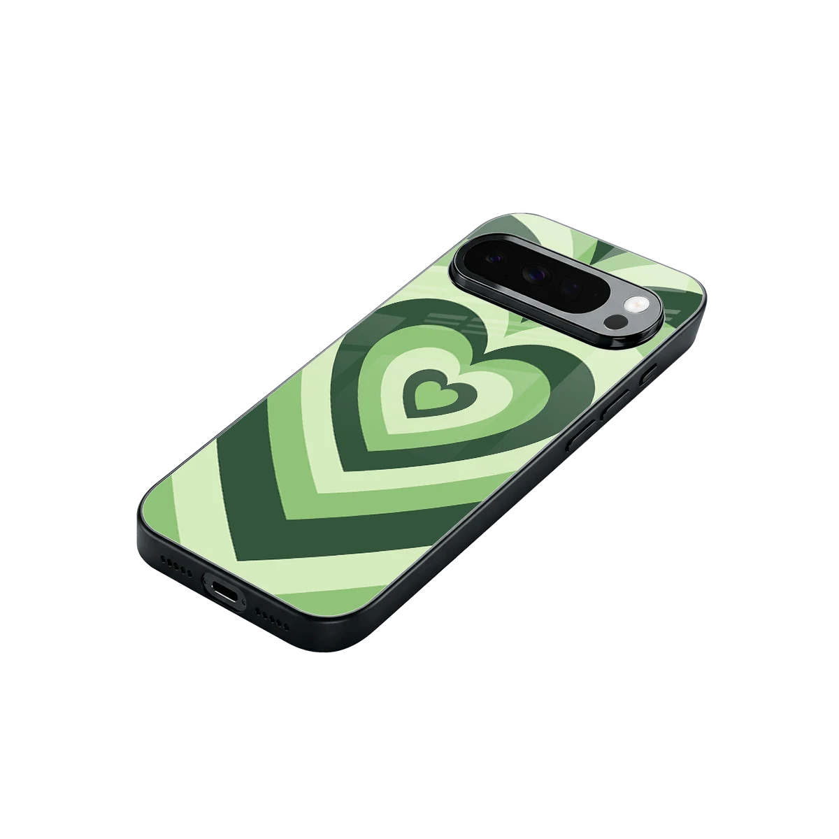 Y2K Green Hearts stylish phone case for google pixel 10 pro xl | glossy glass and slim fit