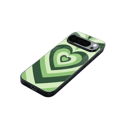Y2K Green Hearts stylish phone case for google pixel 10 pro xl | glossy glass and slim fit