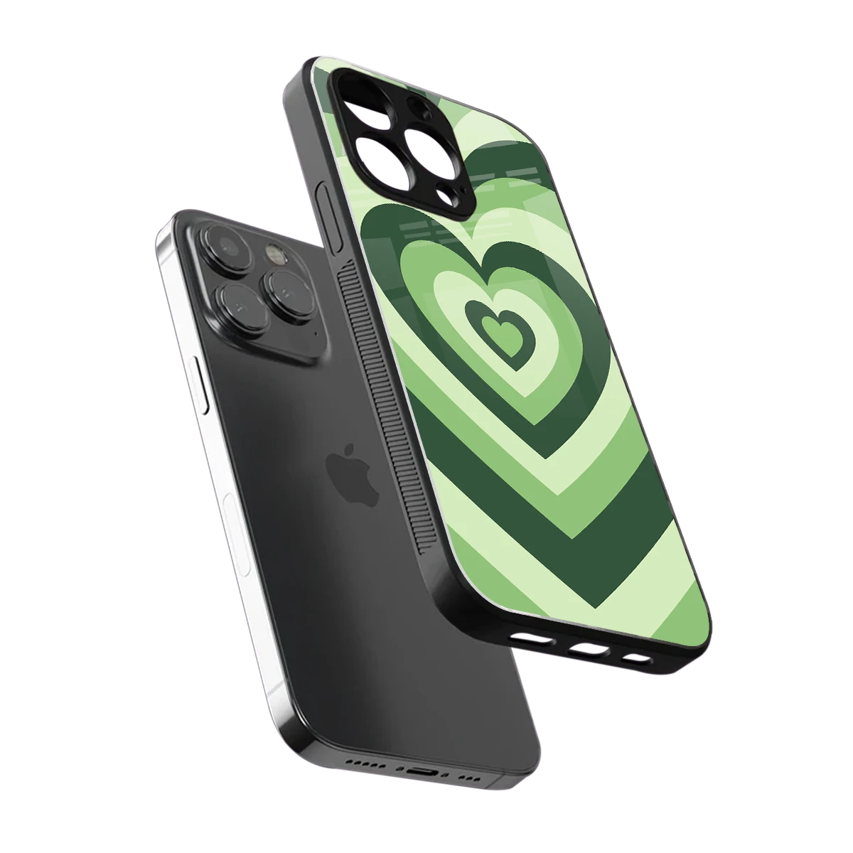 Y2K Green Hearts sleek iphone 13 pro cover with tempered glass back and TPU edges