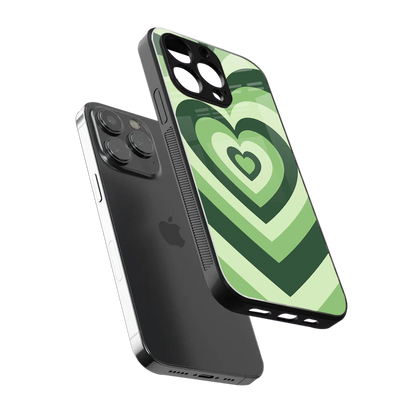 Y2K Green Hearts sleek iphone 13 pro cover with tempered glass back and TPU edges