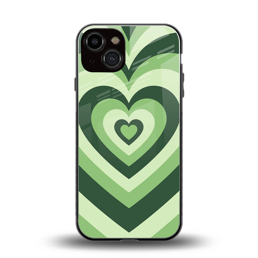 Y2K Green Hearts back phone cover | glass case for iphone 14