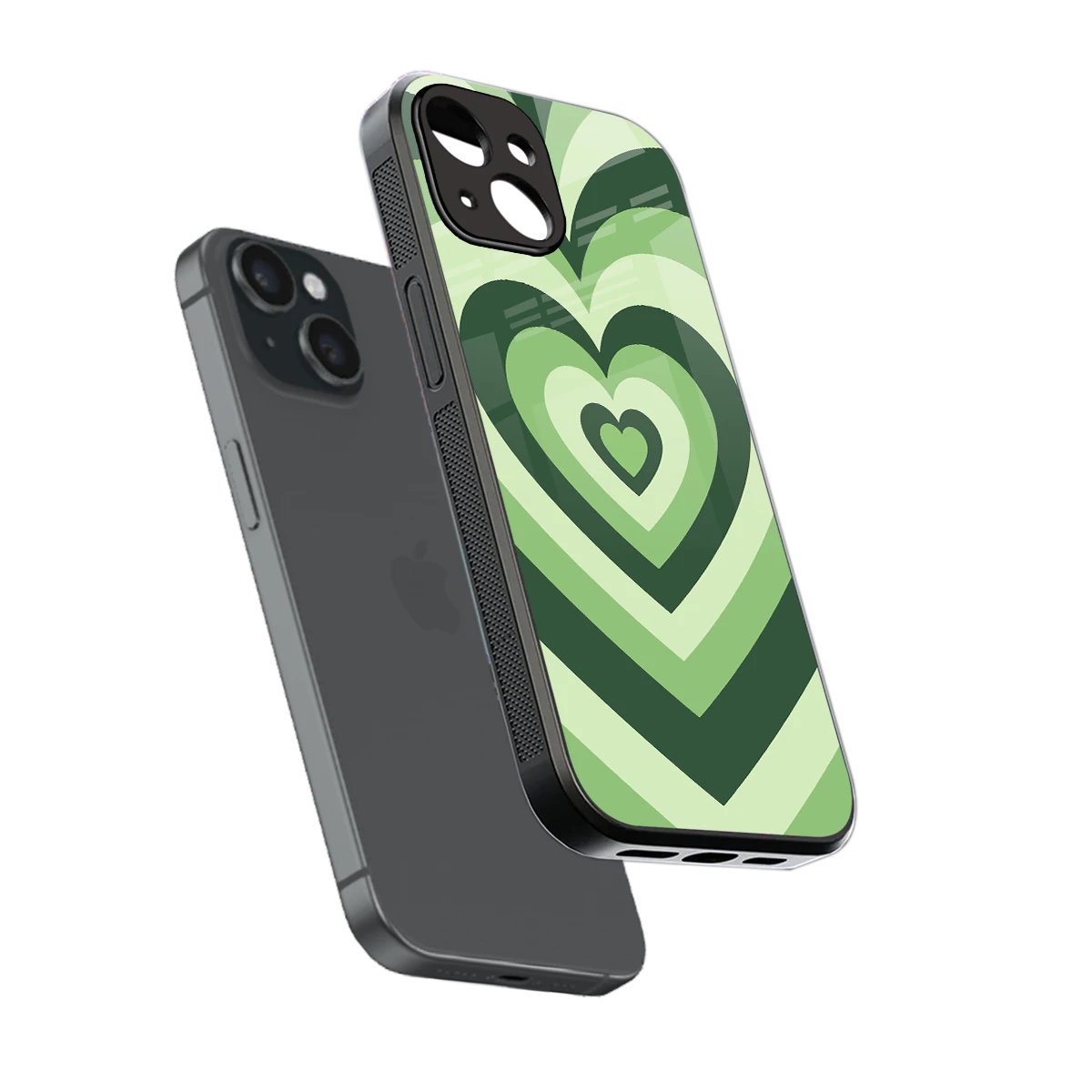 Y2K Green Hearts sleek iphone 13 cover with tempered glass back and TPU edges