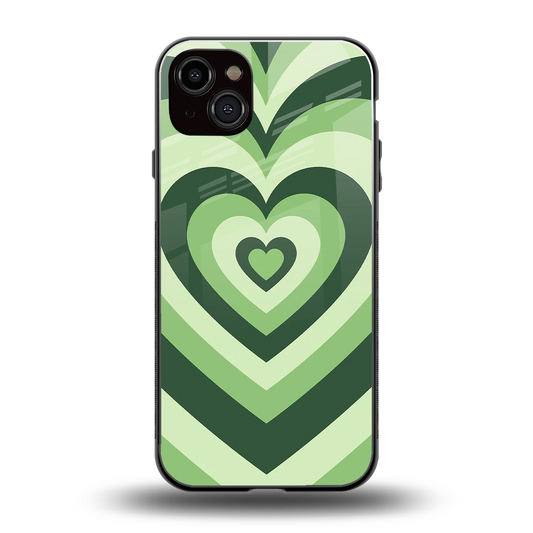 Y2K Green Hearts back phone cover | glass case for iphone 14 plus