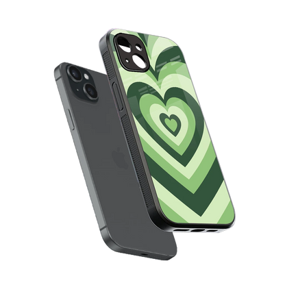 Y2K Green Hearts sleek iphone 14 plus cover with tempered glass back and TPU edges