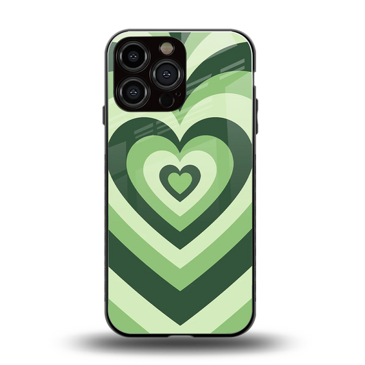 Y2K Green Hearts back phone cover | glass case for iphone 15 pro max