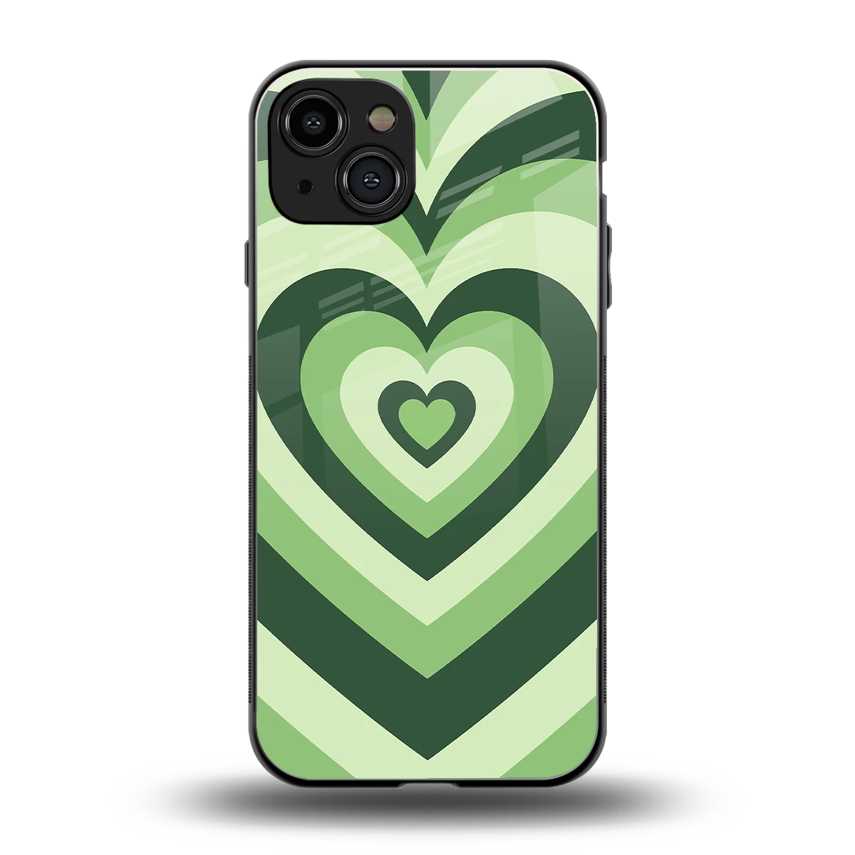 Y2K Green Hearts back phone cover | glass case for iphone 15