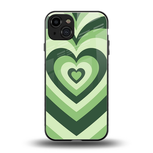 Y2K Green Hearts back phone cover | glass case for iphone 15