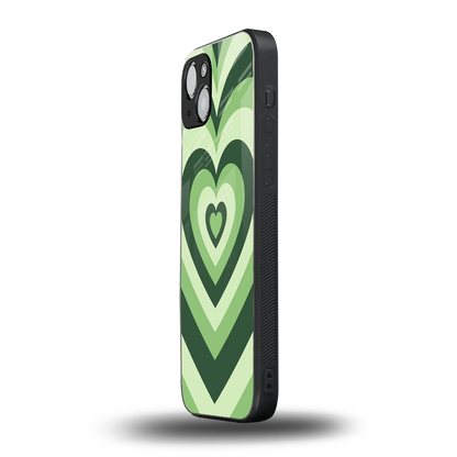 Y2K Green Hearts iphone 15 mobile cover | shockproof glass phone case