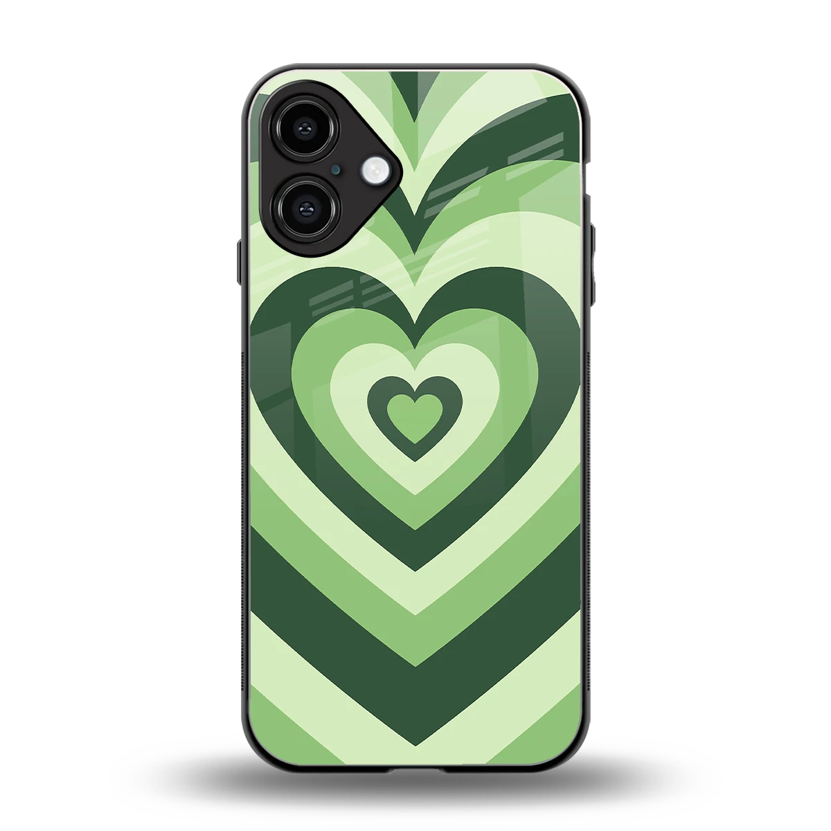 Y2K Green Hearts back phone cover | glass case for iphone 16 plus
