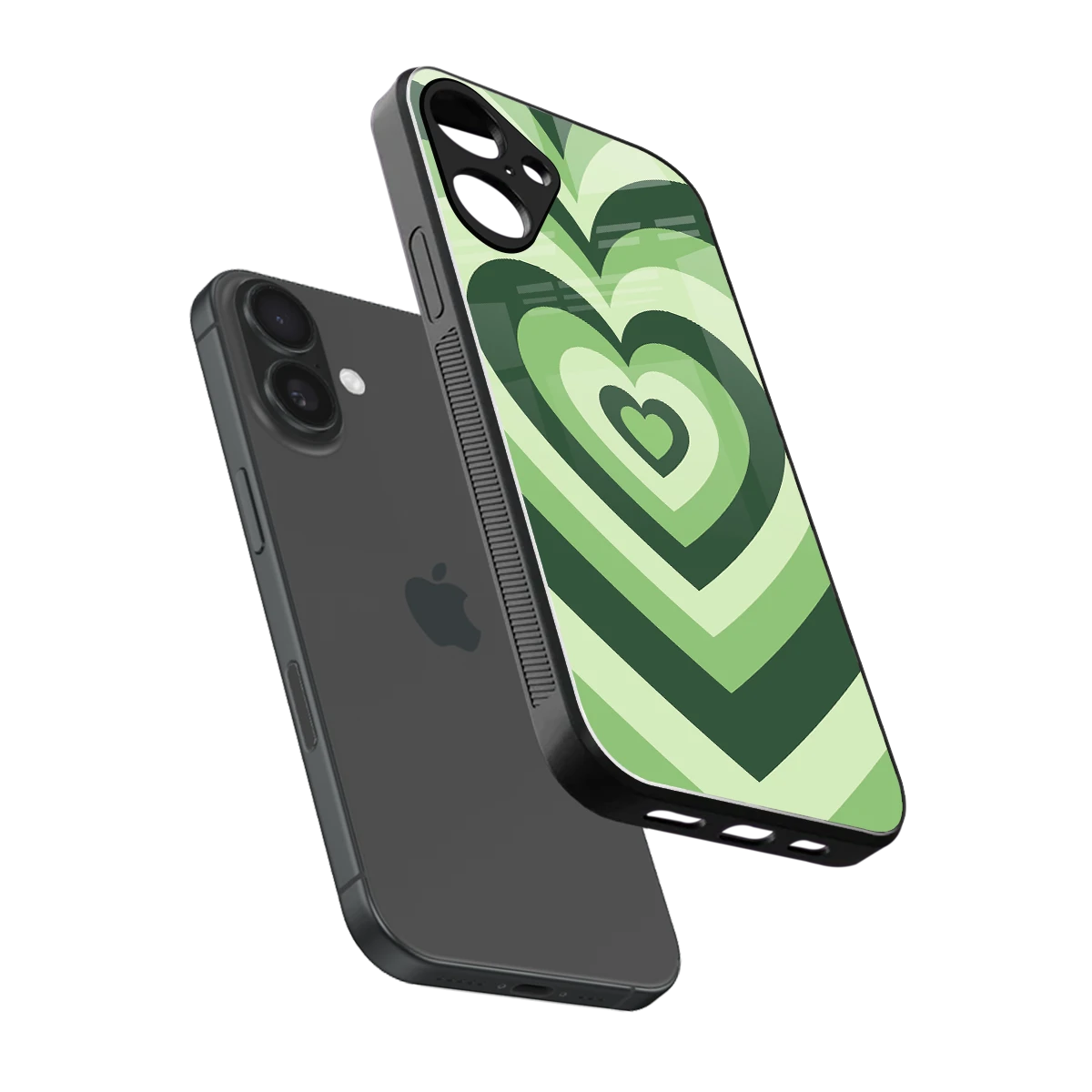 Y2K Green Hearts sleek iphone 16 plus cover with tempered glass back and TPU edges