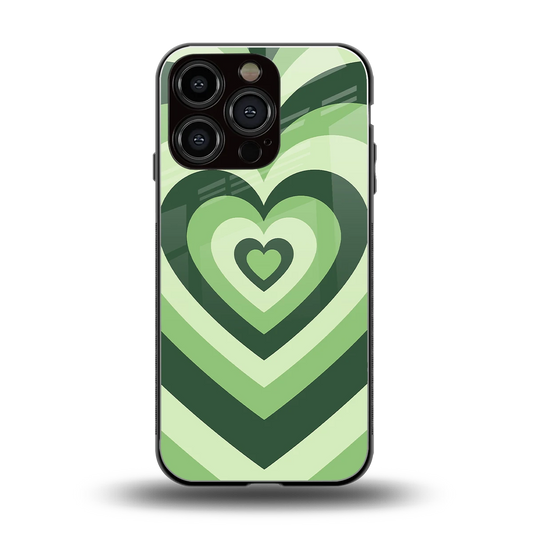 Y2K Green Hearts back phone cover | glass case for iphone 16 pro