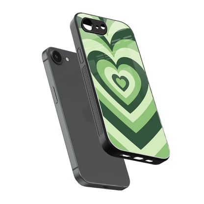 Y2K Green Hearts sleek iphone 16e cover with tempered glass back and TPU edges