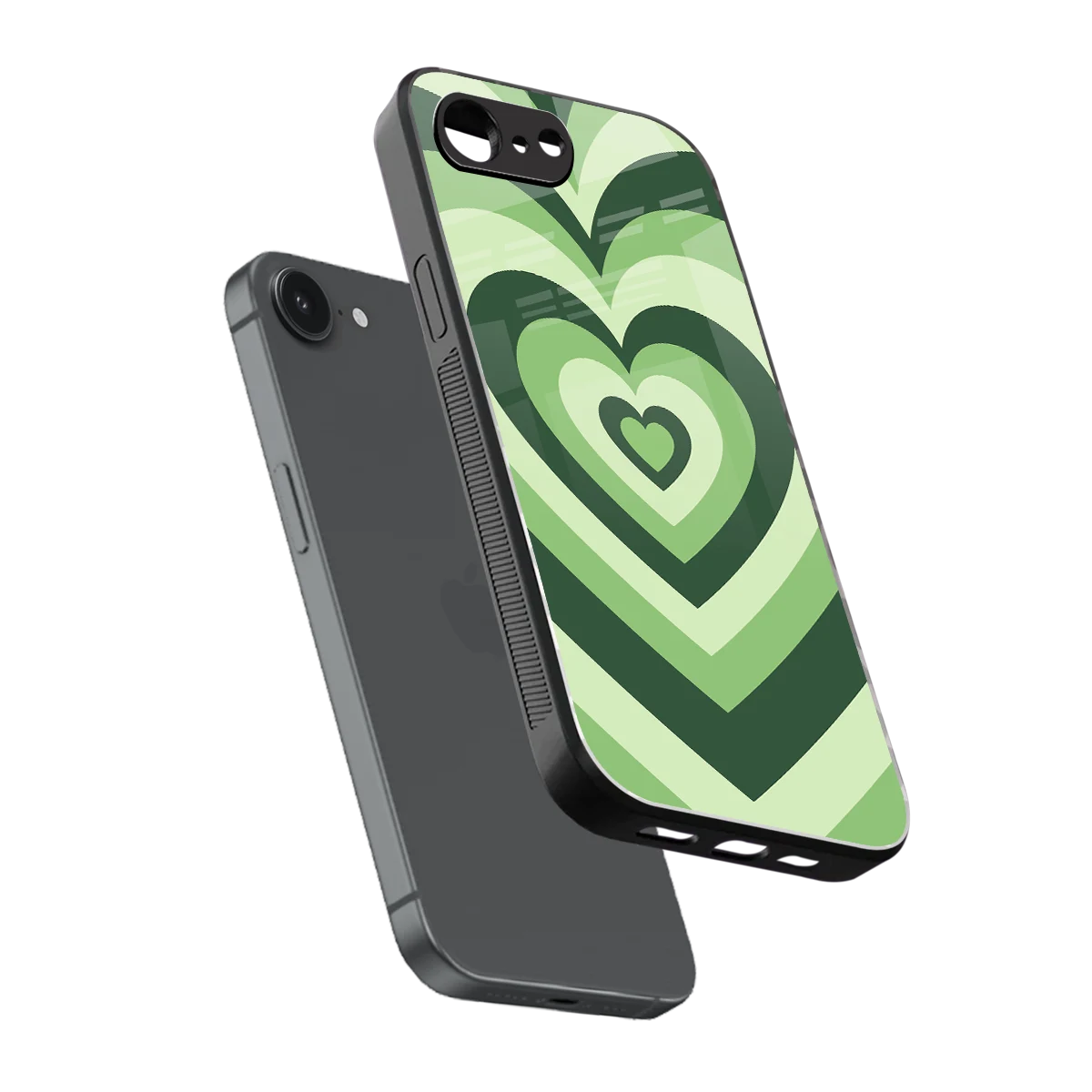 Y2K Green Hearts sleek iphone 17e cover with tempered glass back and TPU edges
