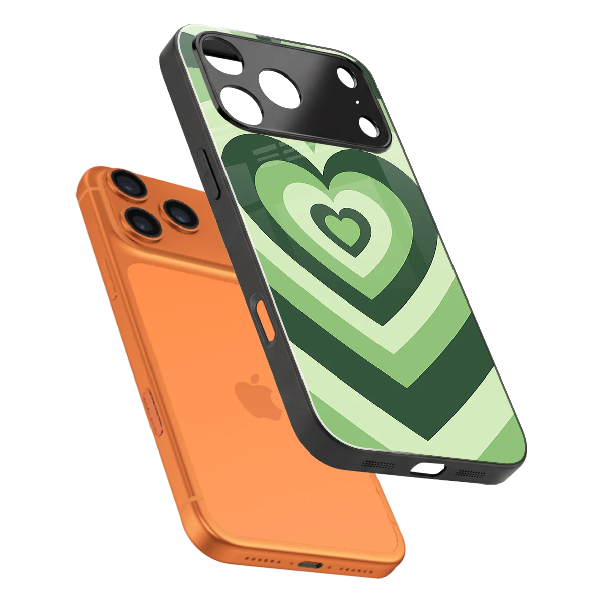 Y2K Green Hearts sleek iphone 17 pro cover with tempered glass back and TPU edges