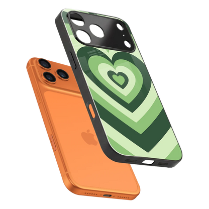 Y2K Green Hearts sleek iphone 17 pro cover with tempered glass back and TPU edges