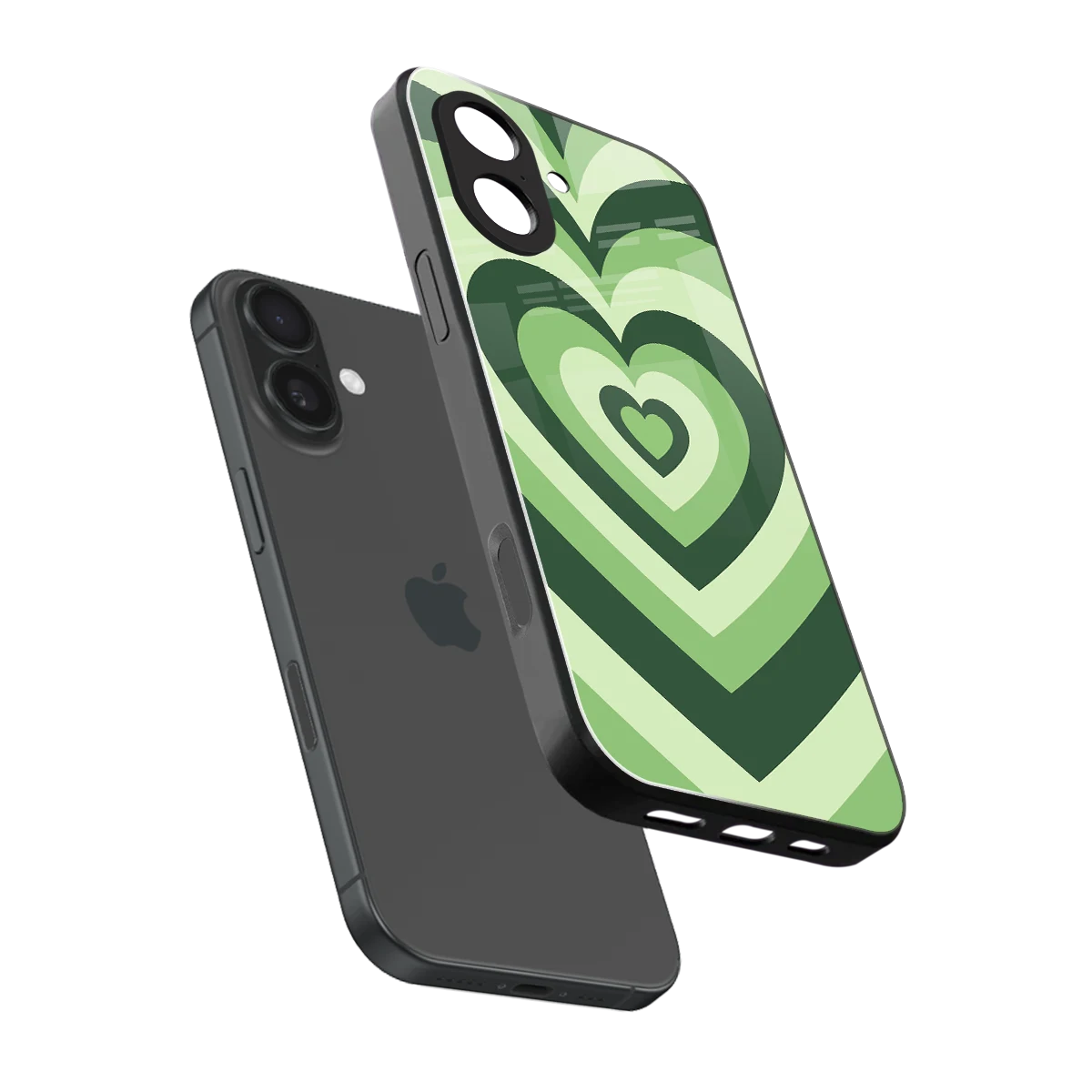 Y2K Green Hearts sleek iphone 17 cover with tempered glass back and TPU edges