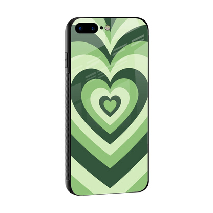 Y2K Green Hearts sleek iphone 8 plus cover with tempered glass back and TPU edges