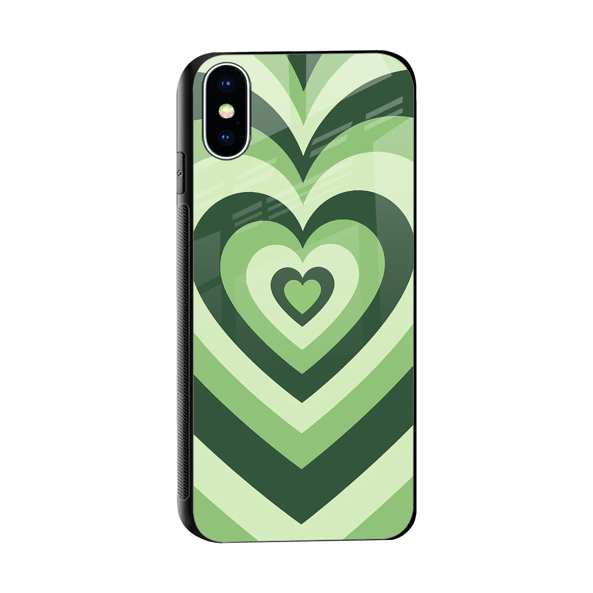 Y2K Green Hearts sleek iphone x cover with tempered glass back and TPU edges