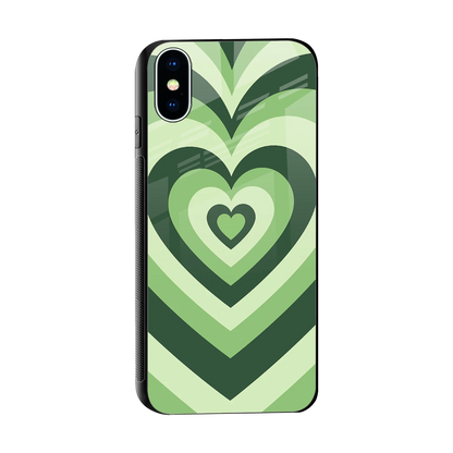 Y2K Green Hearts sleek iphone x cover with tempered glass back and TPU edges