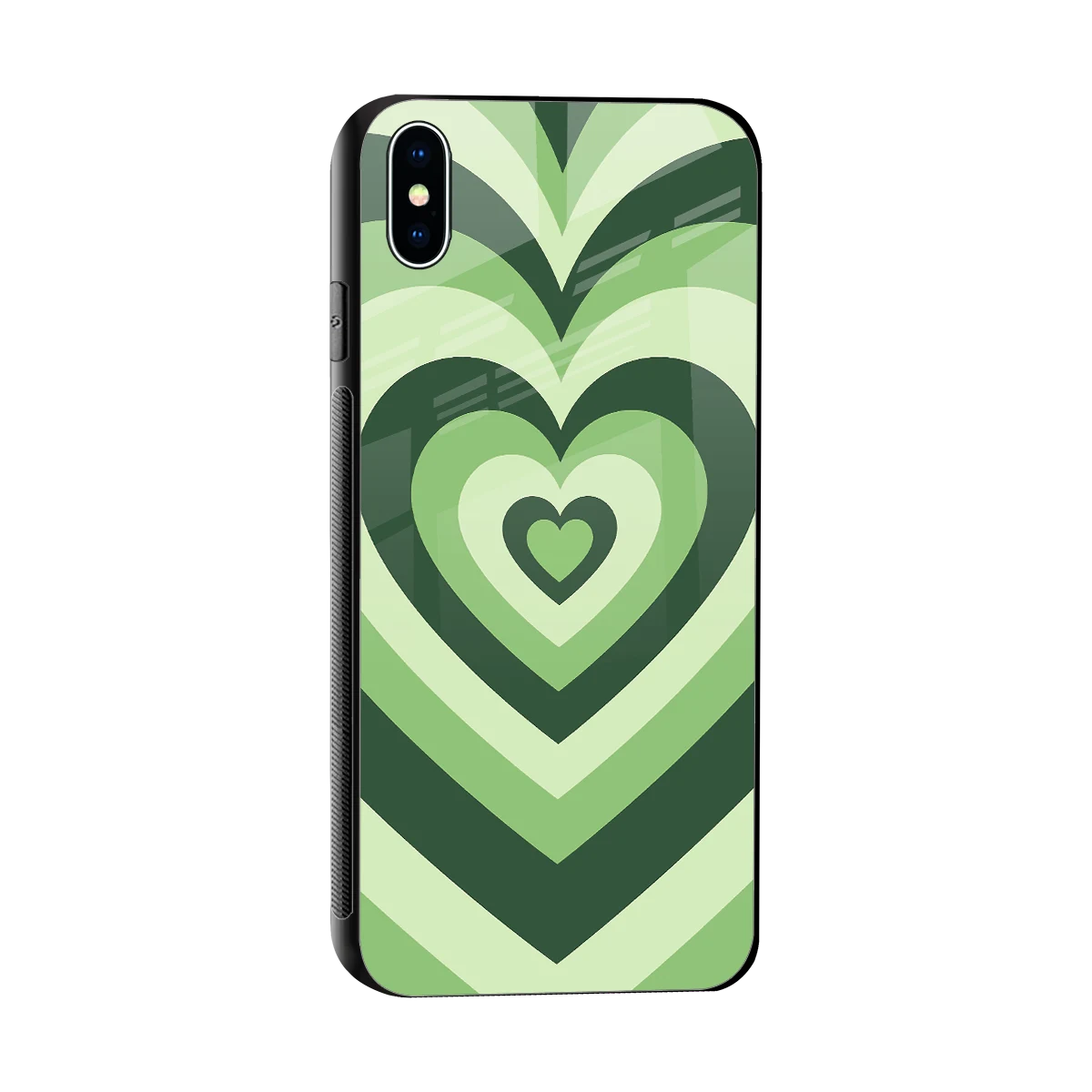 Y2K Green Hearts sleek iphone xs max cover with tempered glass back and TPU edges