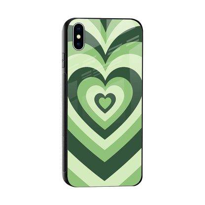 Y2K Green Hearts sleek iphone xs max cover with tempered glass back and TPU edges