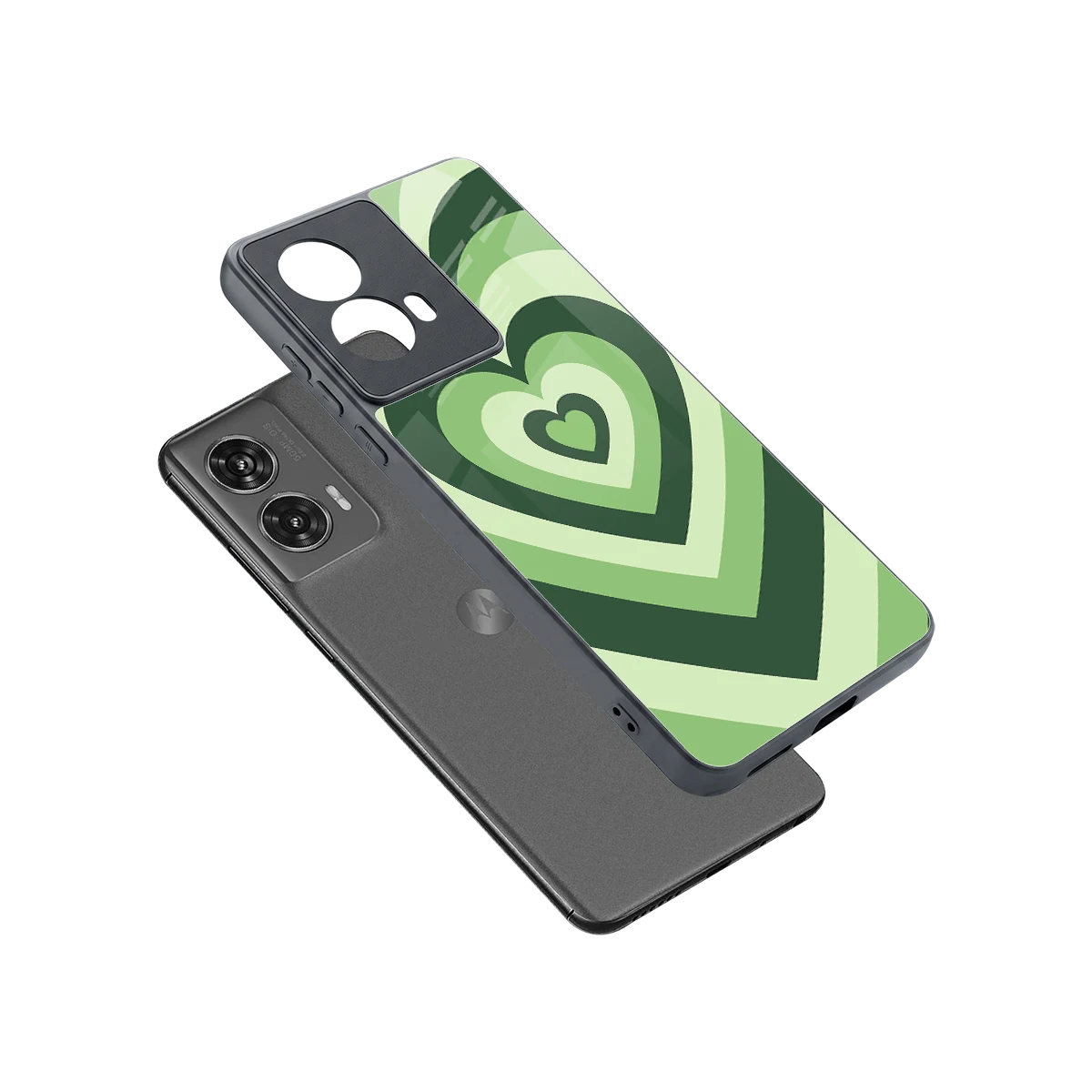 Y2K Green Hearts sleek motorola edge 50 fusion cover with tempered glass back and TPU edges