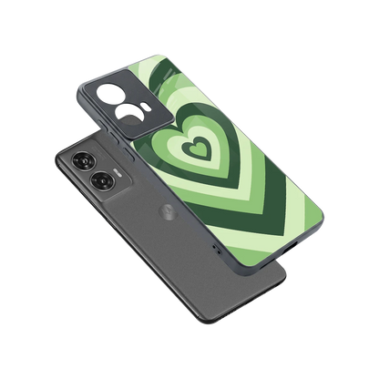 Y2K Green Hearts sleek motorola edge 50 fusion cover with tempered glass back and TPU edges