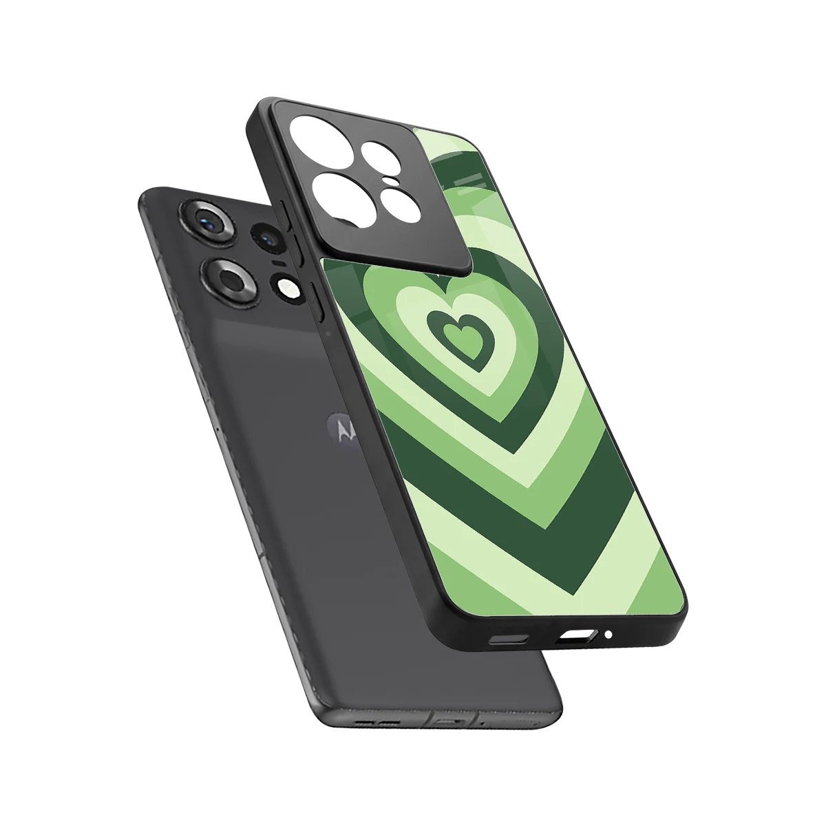 Y2K Green Hearts sleek motorola edge 50 pro cover with tempered glass back and TPU edges