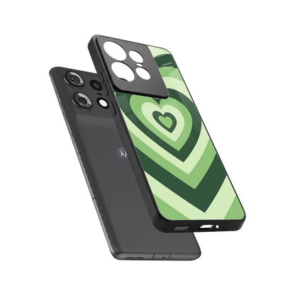 Y2K Green Hearts sleek motorola edge 50 pro cover with tempered glass back and TPU edges