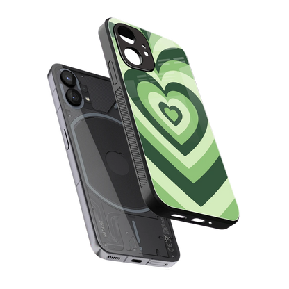 Y2K Green Hearts sleek nothing phone 1 cover with tempered glass back and TPU edges