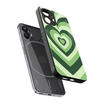 Y2K Green Hearts sleek nothing phone 2 cover with tempered glass back and TPU edges