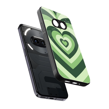 Y2K Green Hearts sleek nothing phone 2a cover with tempered glass back and TPU edges