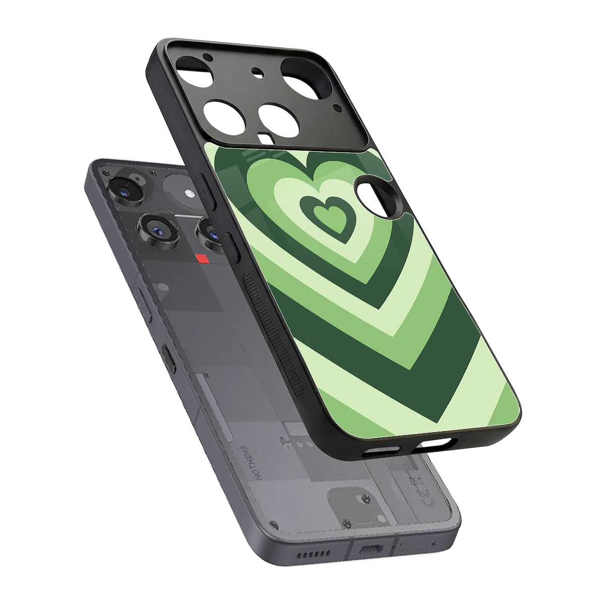 Y2K Green Hearts sleek nothing phone 3 cover with tempered glass back and TPU edges