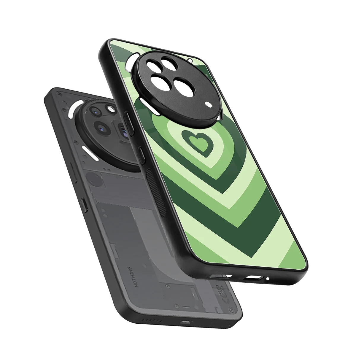 Y2K Green Hearts sleek nothing phone 3a pro cover with tempered glass back and TPU edges