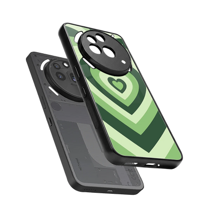 Y2K Green Hearts sleek nothing phone 3a pro cover with tempered glass back and TPU edges