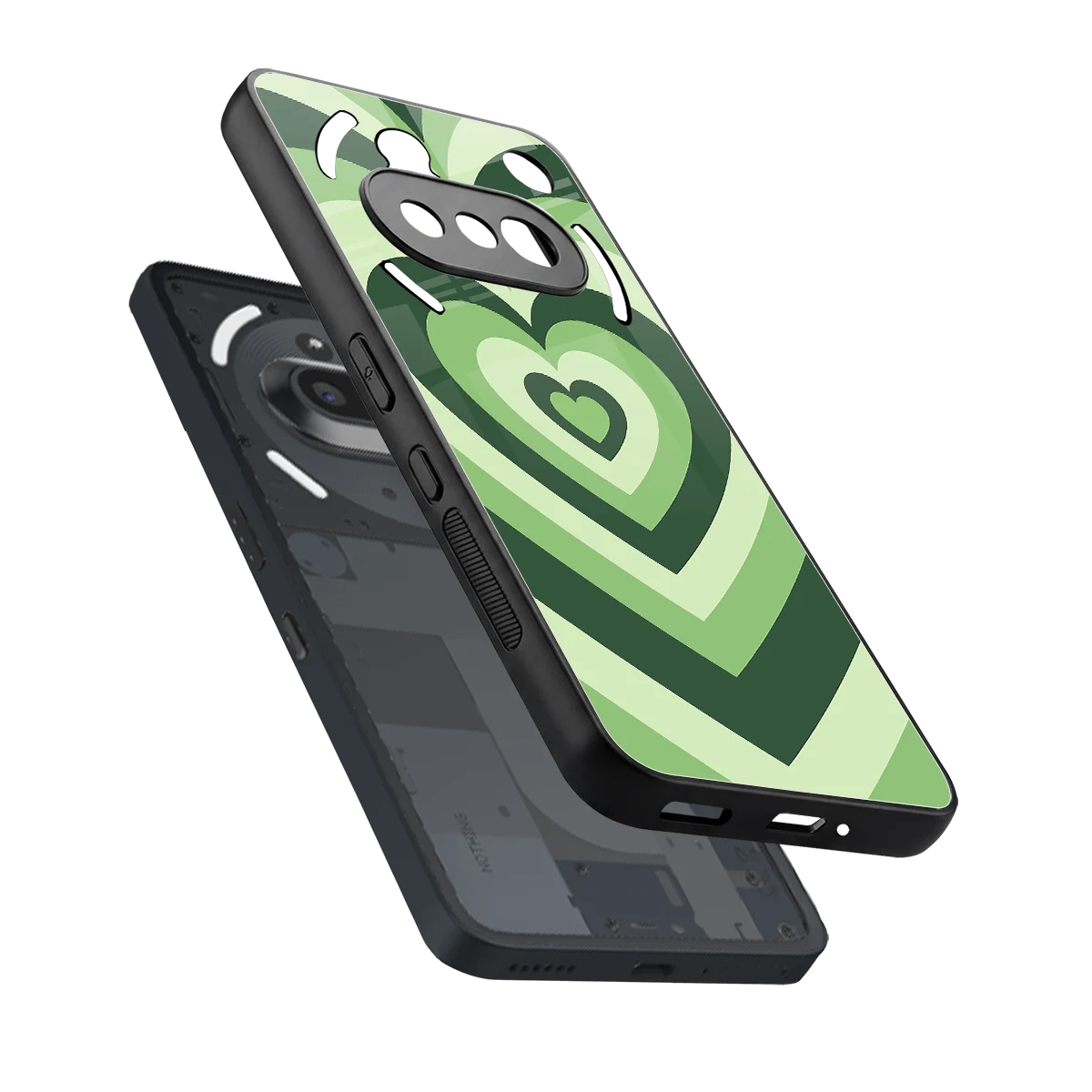 Y2K Green Hearts sleek nothing phone 3a cover with tempered glass back and TPU edges