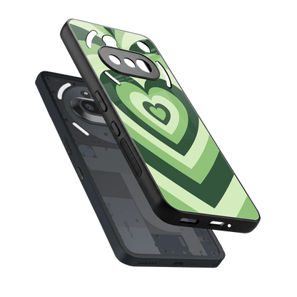 Y2K Green Hearts sleek nothing phone 3a cover with tempered glass back and TPU edges