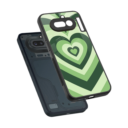 Y2K Green Hearts sleek nothing phone 4a cover with tempered glass back and TPU edges