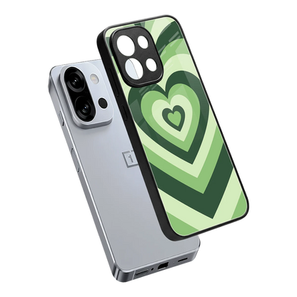 Y2K Green Hearts sleek oneplus 13s cover with tempered glass back and TPU edges