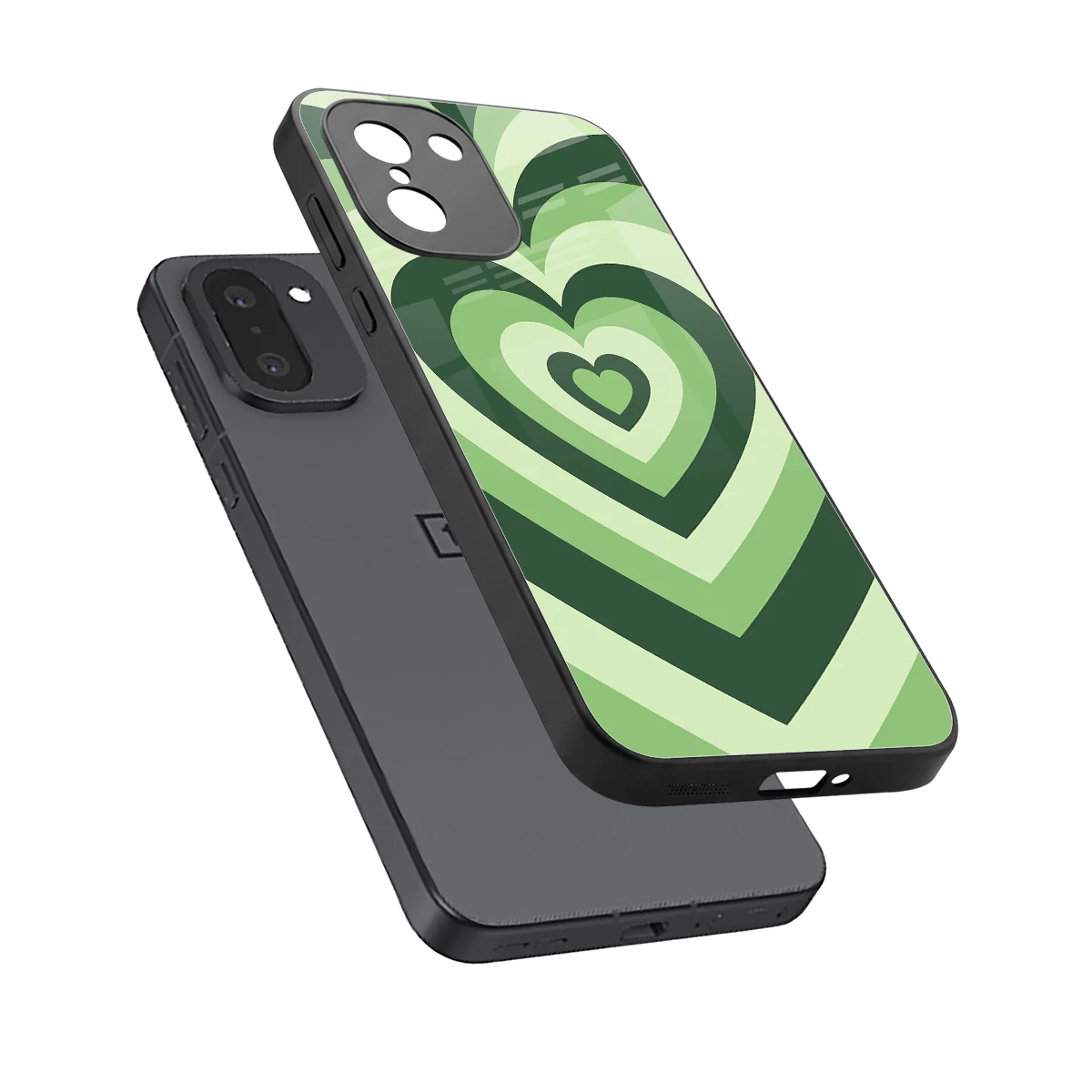 Y2K Green Hearts sleek oneplus 15r cover with tempered glass back and TPU edges