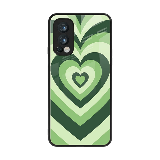 Y2K Green Hearts back phone cover | glass case for oneplus nord 2