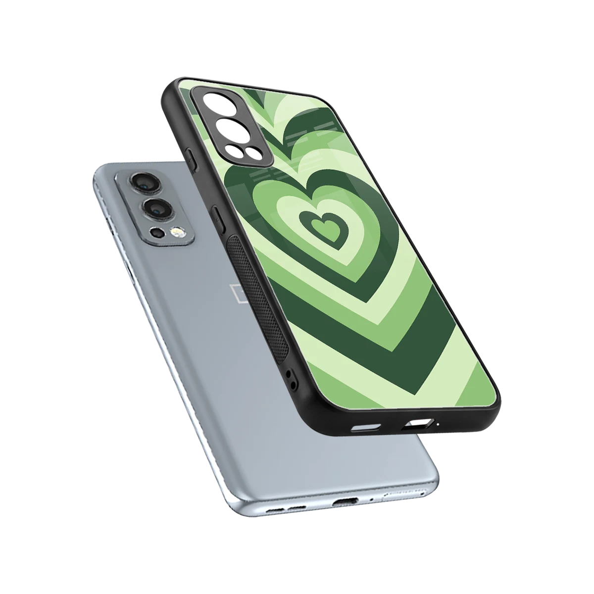 Y2K Green Hearts sleek oneplus nord 2 cover with tempered glass back and TPU edges