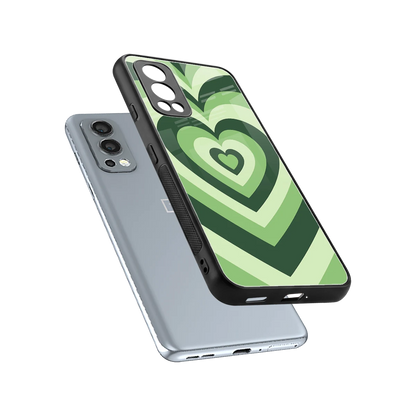 Y2K Green Hearts sleek oneplus nord 2 cover with tempered glass back and TPU edges
