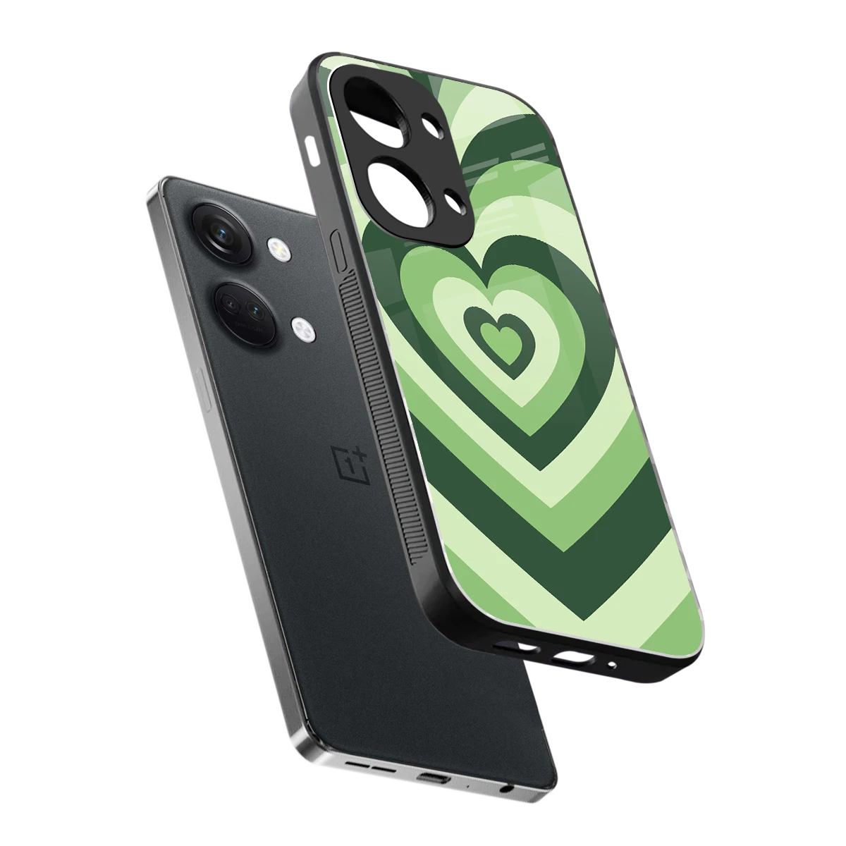 Y2K Green Hearts sleek oneplus nord 3 cover with tempered glass back and TPU edges
