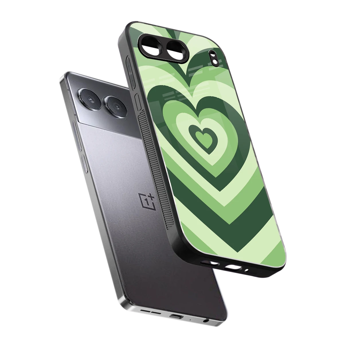 Y2K Green Hearts sleek oneplus nord 4 cover with tempered glass back and TPU edges
