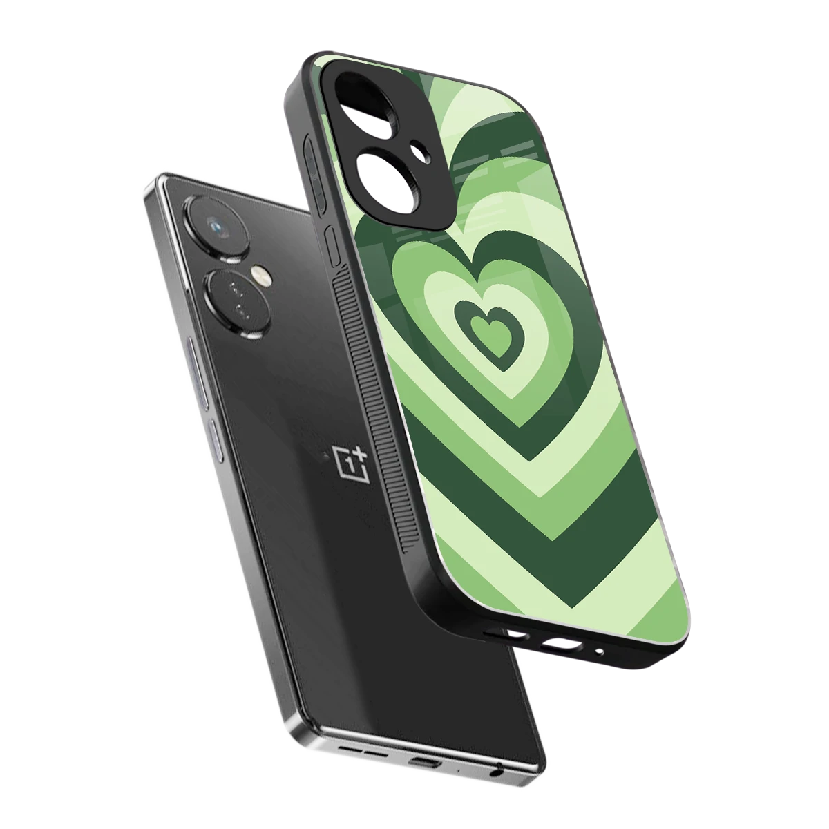 Y2K Green Hearts sleek oneplus nord ce 3 cover with tempered glass back and TPU edges