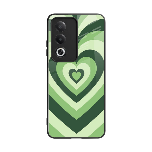 Y2K Green Hearts back phone cover | glass case for oppo a3 pro