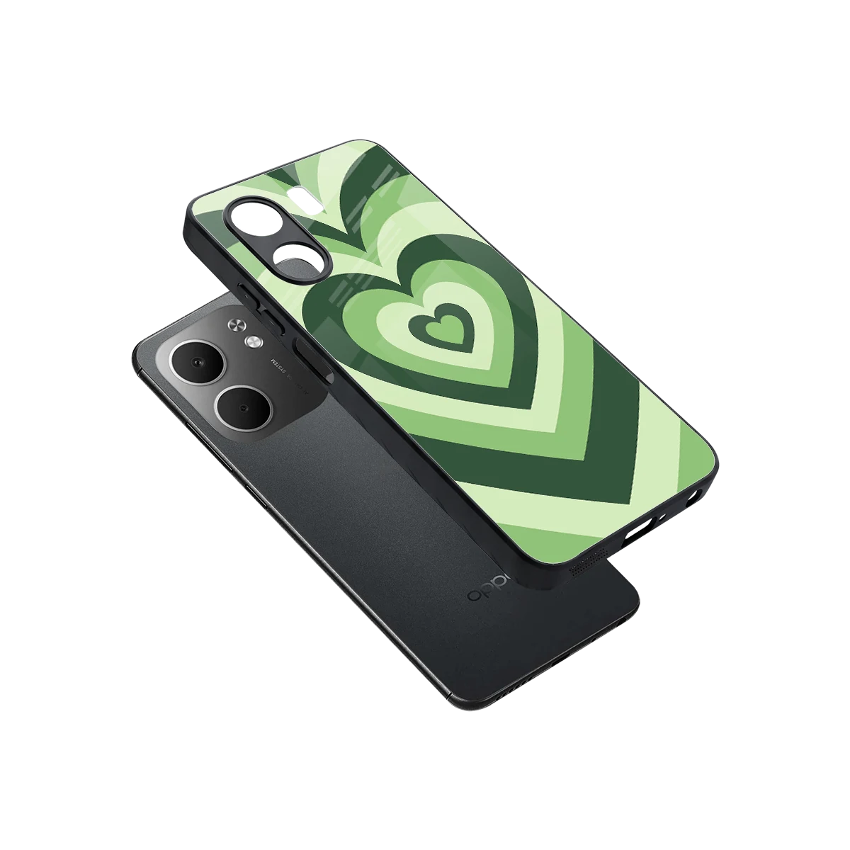 Y2K Green Hearts sleek oppo a5x 5g cover with tempered glass back and TPU edges
