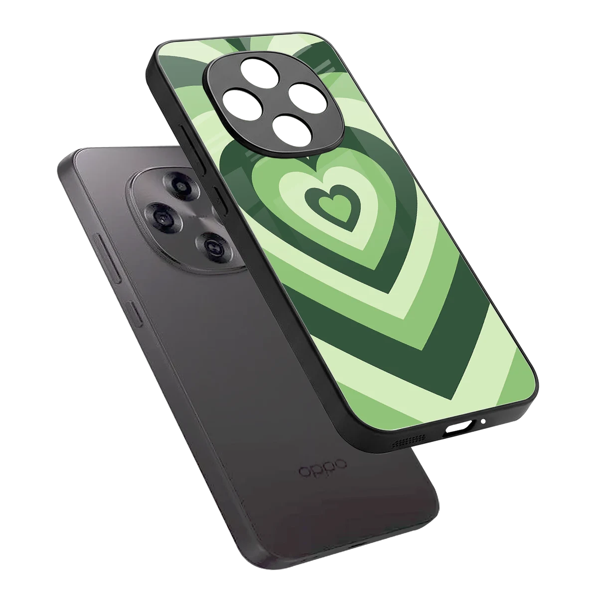 Y2K Green Hearts sleek oppo f31 pro 5g cover with tempered glass back and TPU edges