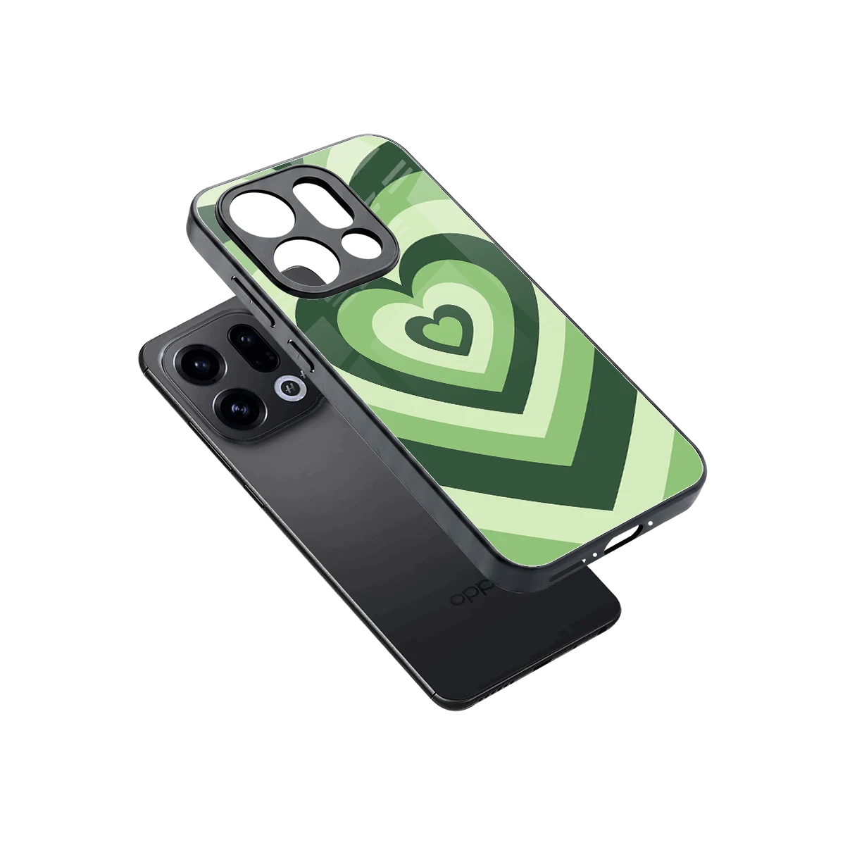 Y2K Green Hearts sleek oppo find x9 cover with tempered glass back and TPU edges
